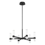 Ristretto 30-inch 12-light Matte Black LED Chandelier with Clear Ribbed and White Acrylic Shades