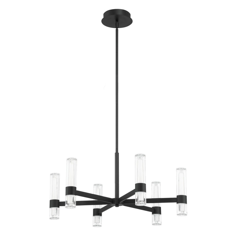 Ristretto 30-inch 12-light Matte Black LED Chandelier with Clear Ribbed and White Acrylic Shades