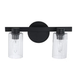 Bedminster 14-inch 2-light Matte Black Vanity Light with Clear Ribbed Glass Shades