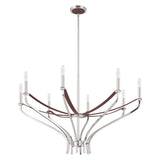 Sussex 36-inch 8-light Polished Nickel and Dark Brown Faux Leather Chandelier