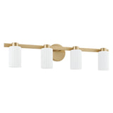 Bedminster 30-inch 4-light Champagne Gold Vanity Light with Etched Opal Ribbed Glass Shades