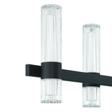 Ristretto 50-inch 12-light Matte Black LED Linear Chandelier with Clear Ribbed and White Acrylic Shades