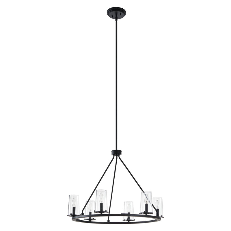 Jared 30-inch 6-light Matte Black Chandelier with Clear Glass Shades