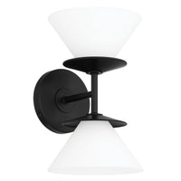 Tremolo 11-inch 2-light Matte Black and Champagne Gold Vanity Light with Etched Opal Glass