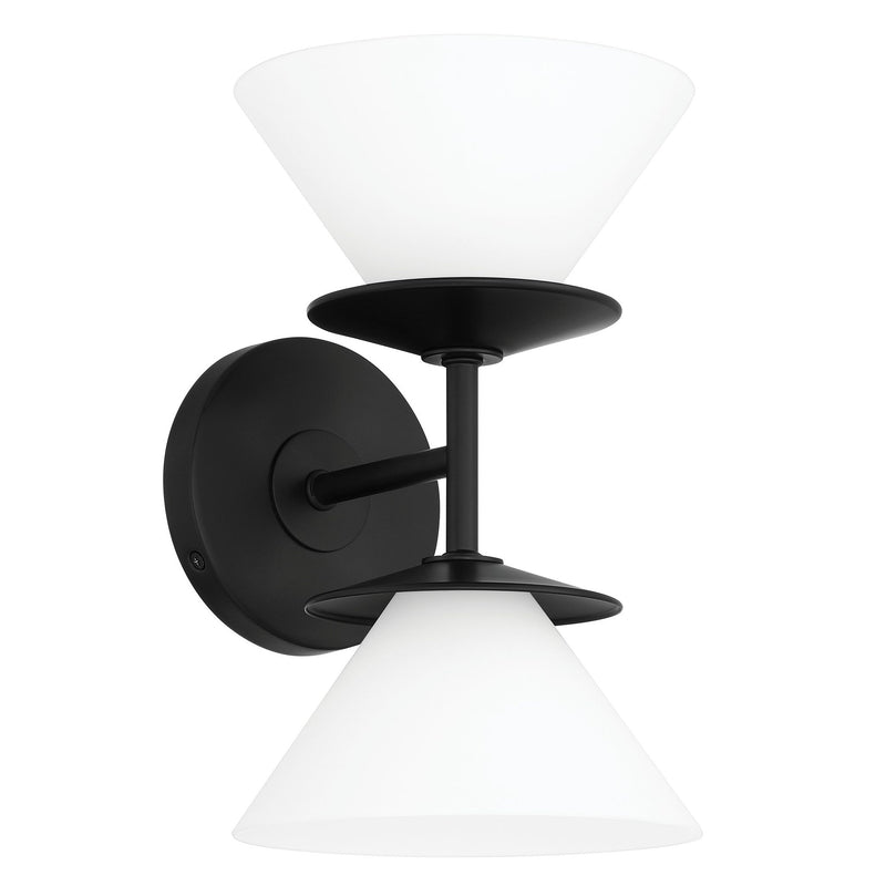 Tremolo 11-inch 2-light Matte Black and Champagne Gold Vanity Light with Etched Opal Glass