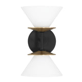 Tremolo 11-inch 2-light Matte Black and Champagne Gold Vanity Light with Etched Opal Glass