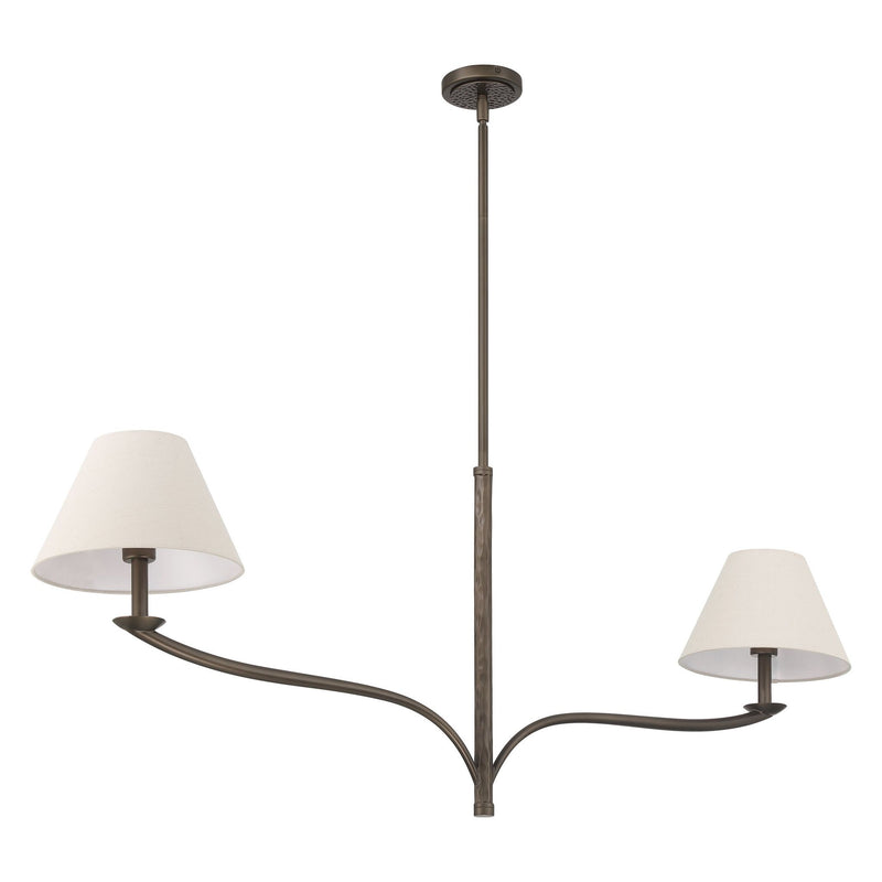 Bethany 56-inch 2-light Forged Bronze Linear Chandelier with Natural Linen Shades