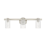 Bedminster 24-inch 3-light Brushed Nickel Vanity Light with Clear Ribbed Glass Shades