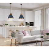 Doyle 18-inch 1-light Natural Brass Pendant Light with Matte Blue Metal Shade