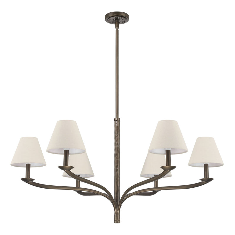 Bethany 42-inch 6-light Forged Bronze Chandelier with Natural Linen Shades