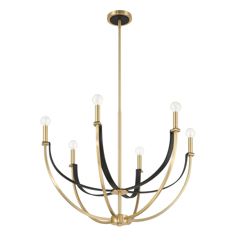 Sussex 29-inch 6-light Champagne Gold and Black Faux Leather Chandelier