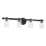 Bedminster 30-inch 4-light Matte Black Vanity Light with Clear Ribbed Glass Shades