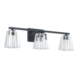 Valentin 24-inch 3-light Matte Black Vanity Light with Clear Pressed Glass Shades