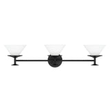 Tremolo 33-inch 3-light Matte Black and Champagne Gold Vanity Light with Etched Opal Glass