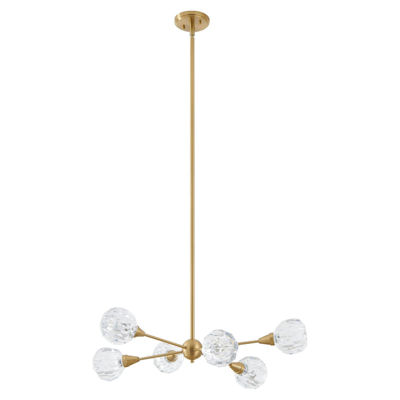 Helena 32-inch 6-light Brushed Gold Chandelier with Clear Acrylic Shades