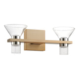 Blake 16-inch 4-light Champagne Gold and Polished Nickel 5CCT LED Vanity Light with Clear and Clear Ribbed Glass