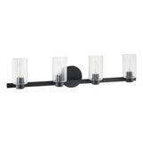 Bedminster 30-inch 4-light Matte Black Vanity Light with Clear Ribbed Glass Shades