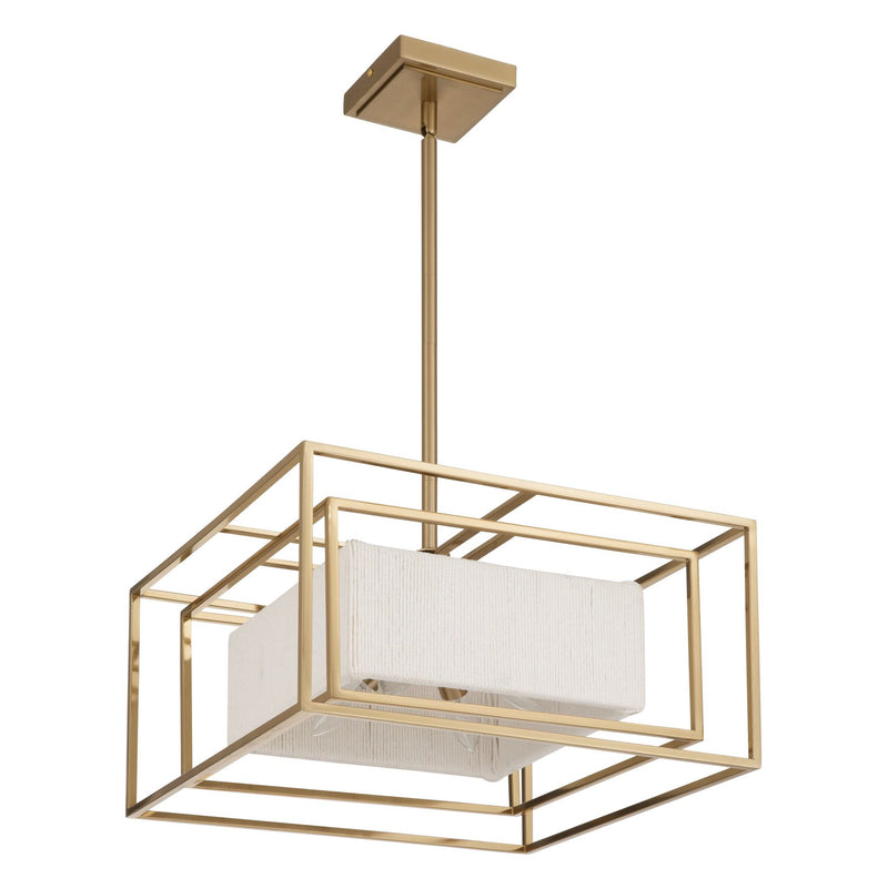 Abbey 18-inch 4-light Brass Convertible Pendant with Cream Cotton Rope Shade