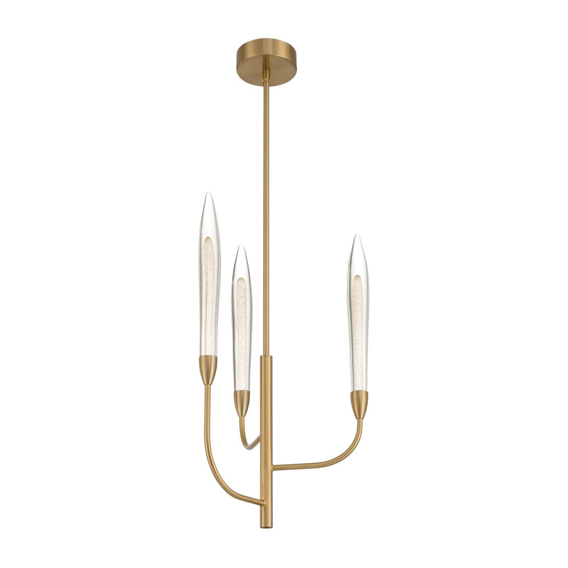 Calle 16-inch 3-light Brass LED Chandelier with Gold Leaf Hand Pressed Glass Shades