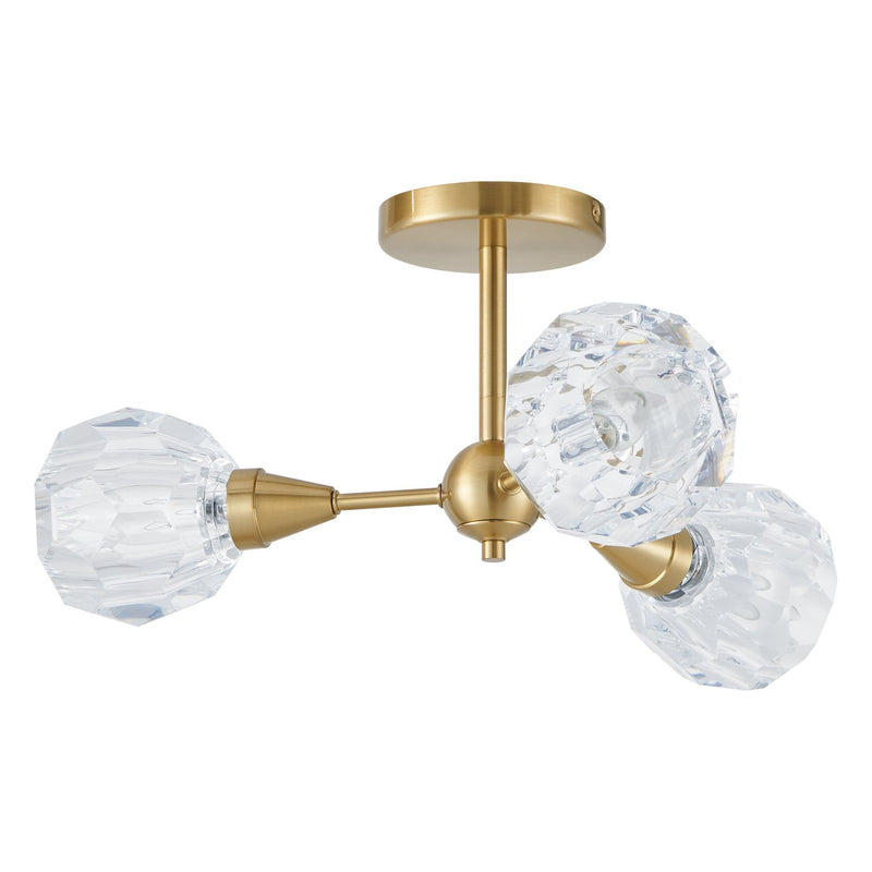 Helena 20-inch 3-light Brushed Gold Semi-Flush Mount with Clear Acrylic Shades