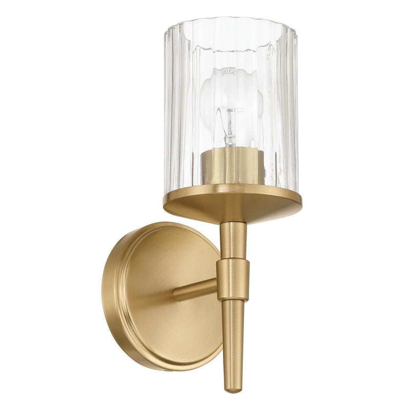 Andrea 5-inch 1-light Champagne Gold Vanity Light with Clear Ribbed Glass Shade