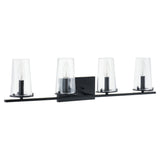 Jared 31-inch 4-light Matte Black Vanity Light with Clear Glass Shades