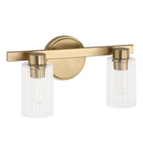 Bedminster 14-inch 2-light Champagne Gold Vanity Light with Clear Ribbed Glass Shades