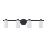 Bedminster 30-inch 4-light Matte Black Vanity Light with Etched Opal Ribbed Glass Shades