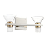 Blake 16-inch 4-light Polished Nickel and Champagne Gold 5CCT LED Vanity Light with Clear and Clear Ribbed Glass