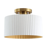 Leilani 11-inch 1-light Brushed Gold Semi-Flush Mount with Matte White and Gold Metal Shade