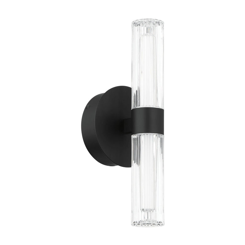 Ristretto 13-inch 2-light Matte Black LED Wall Sconce with Clear Ribbed and White Acrylic Shades