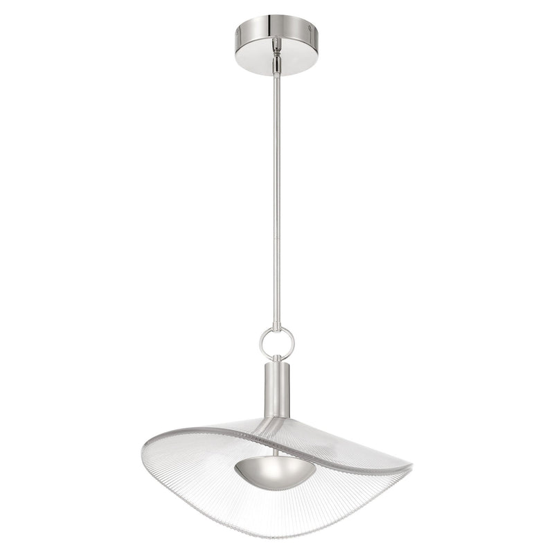 Novella 18-inch Polished Nickel LED Convertible Pendant with Clear Ribbed Glass Shade