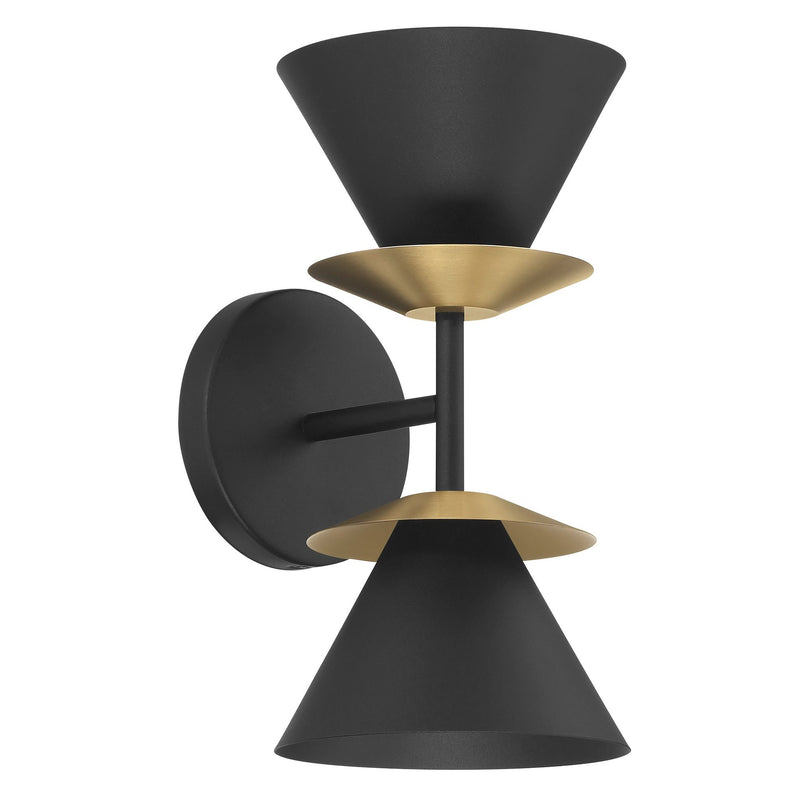 Tremolo 12-inch 2-light Textured Black and Champagne Gold Wall Sconce