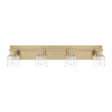 Dryden 32-inch 4-light Champagne Gold Vanity Light with Clear Ribbed Glass Shades
