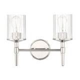 Andrea 15-inch 2-light Polished Nickel Vanity Light with Clear Ribbed Glass Shades
