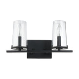Jared 15-inch 2-light Matte Black Vanity Light with Clear Glass Shades