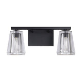 Valentin 15-inch 2-light Matte Black Vanity Light with Clear Pressed Glass Shades