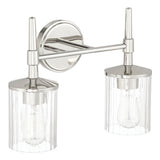 Andrea 15-inch 2-light Polished Nickel Vanity Light with Clear Ribbed Glass Shades