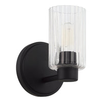 Bedminster 5-inch 1-light Matte Black Vanity Light with Clear Ribbed Glass Shade