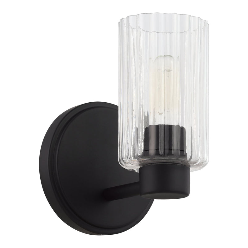 Bedminster 5-inch 1-light Matte Black Vanity Light with Clear Ribbed Glass Shade