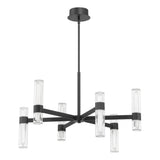 Ristretto 30-inch 12-light Matte Black LED Chandelier with Clear Ribbed and White Acrylic Shades