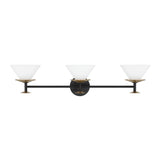 Tremolo 33-inch 3-light Matte Black and Champagne Gold Vanity Light with Etched Opal Glass