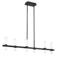 Ristretto 50-inch 12-light Matte Black LED Linear Chandelier with Clear Ribbed and White Acrylic Shades