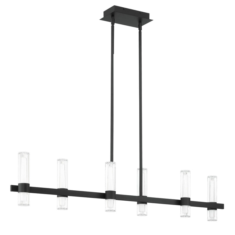 Ristretto 50-inch 12-light Matte Black LED Linear Chandelier with Clear Ribbed and White Acrylic Shades
