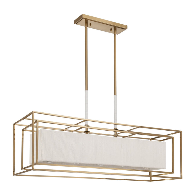 Abbey 42-inch 5-light Brass Linear Chandelier with Cream Cotton Rope Shade