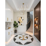 Calle 36-inch 9-light Brass LED Chandelier with Gold Leaf Hand Pressed Glass Shades