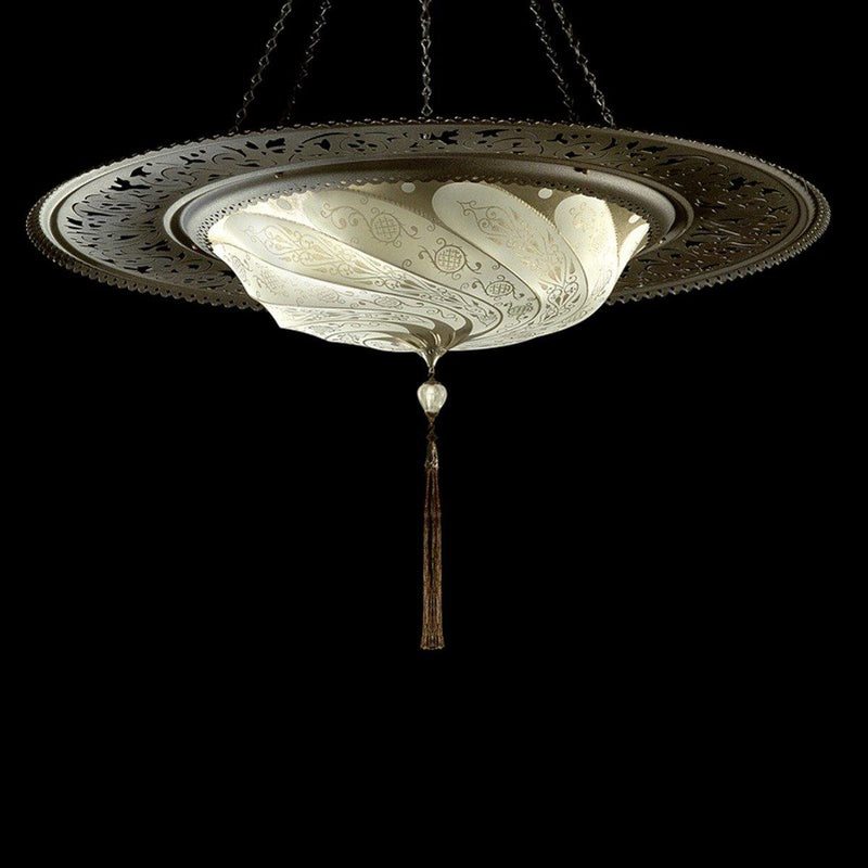 Ivory Classic Scudo Saraceno Silk Suspension with Metal Ring by Fortuny
