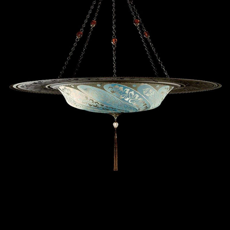 LIght Blue Serpentine Scudo Saraceno Silk Suspension with Metal Ring by Fortuny
