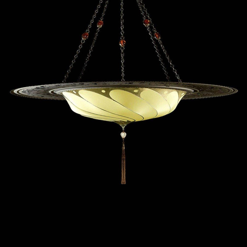 Ochre Plain Scudo Saraceno Silk Suspension with Metal Ring by Fortuny
