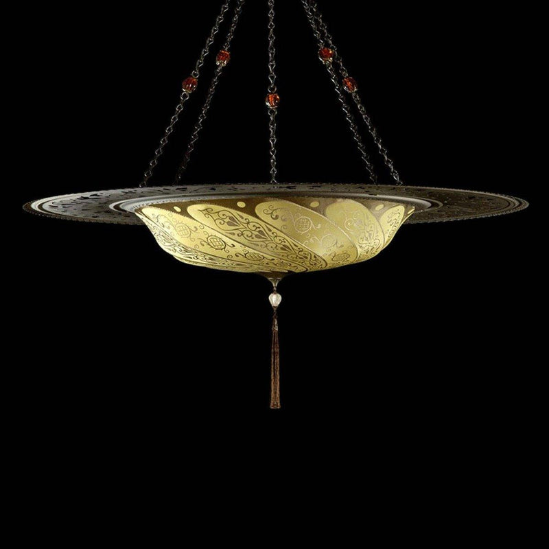 Ochre Classic Scudo Saraceno Silk Suspension with Metal Ring by Fortuny
